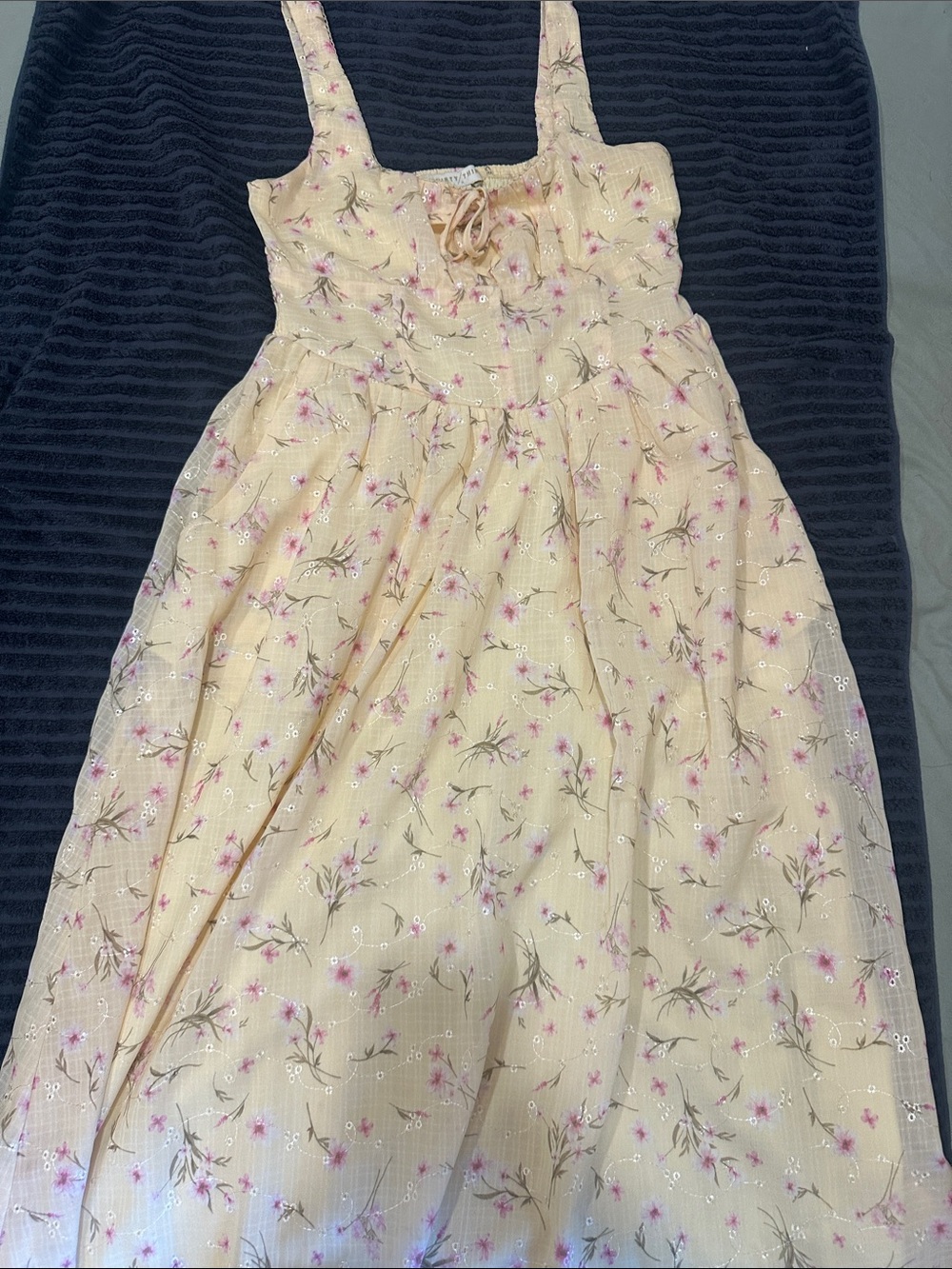 Cream Floral Sundress with Pink Accents